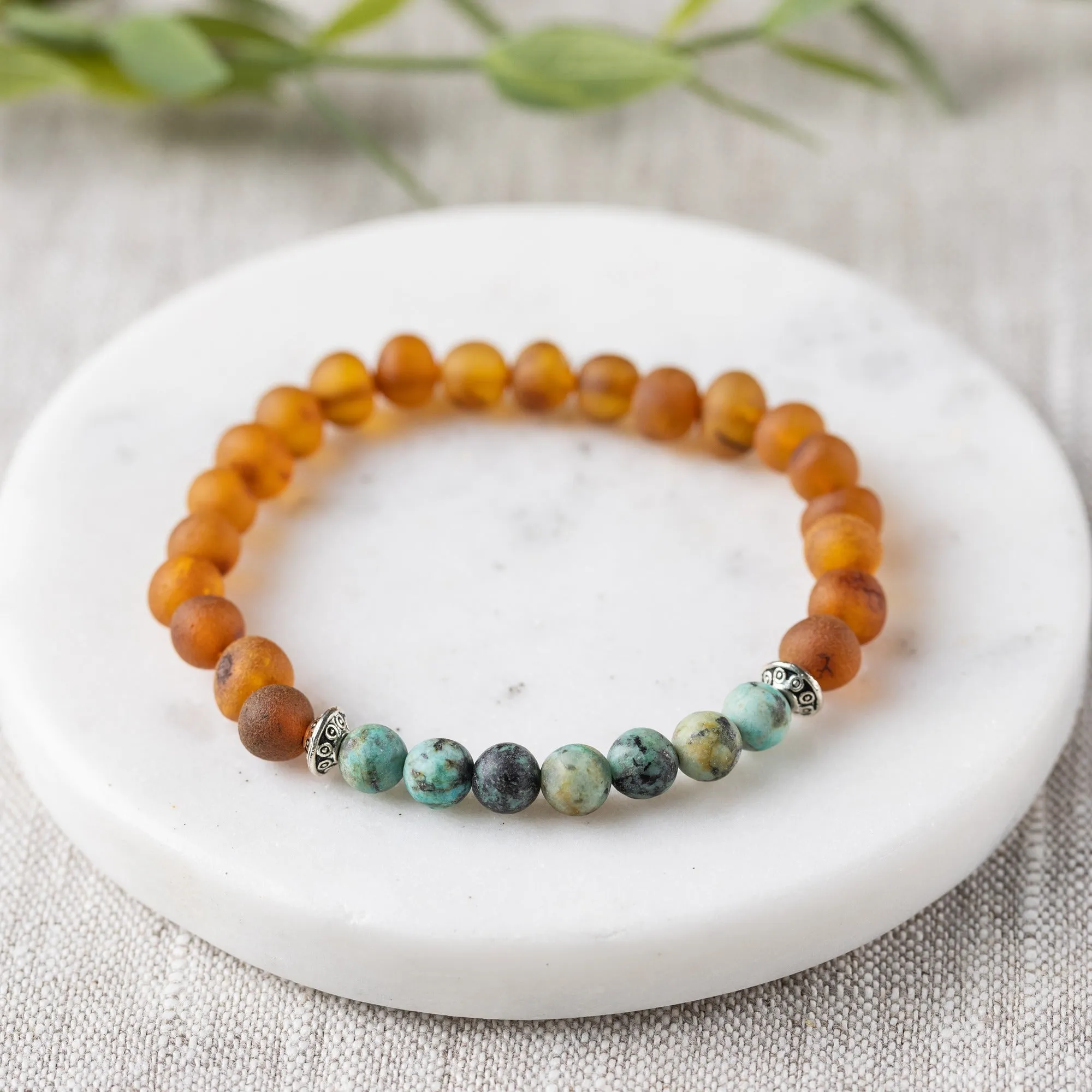 Adults | African Turquoise   Raw Cognac Amber Bracelet