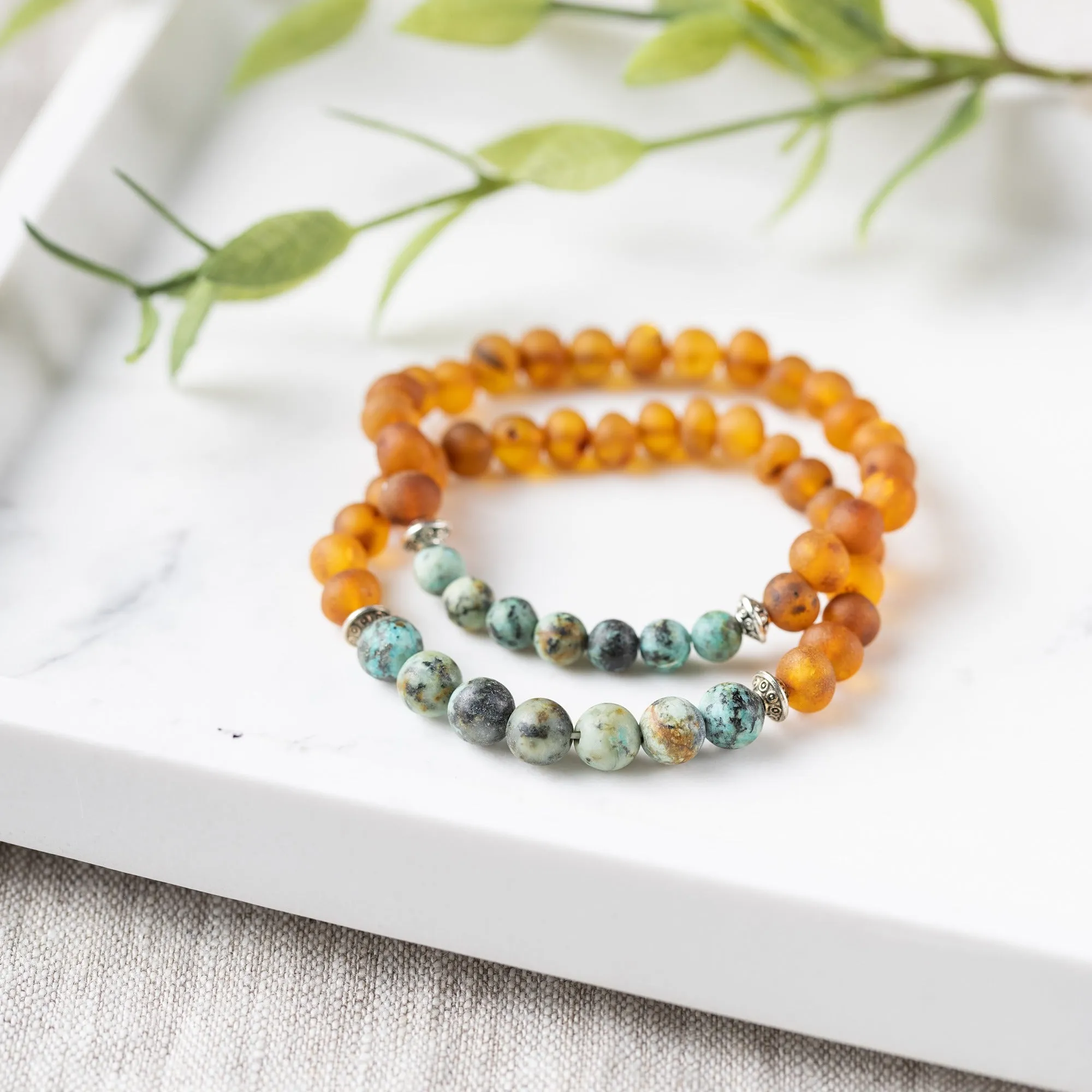 Adults | African Turquoise   Raw Cognac Amber Bracelet