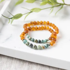 Adults | African Turquoise   Raw Cognac Amber Bracelet