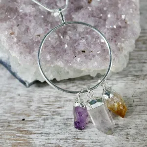 Amethyst, Citrine, and Quartz Circle Necklace