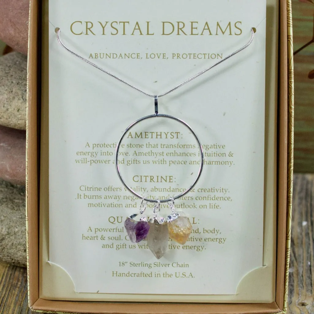 Amethyst, Citrine, and Quartz Circle Necklace