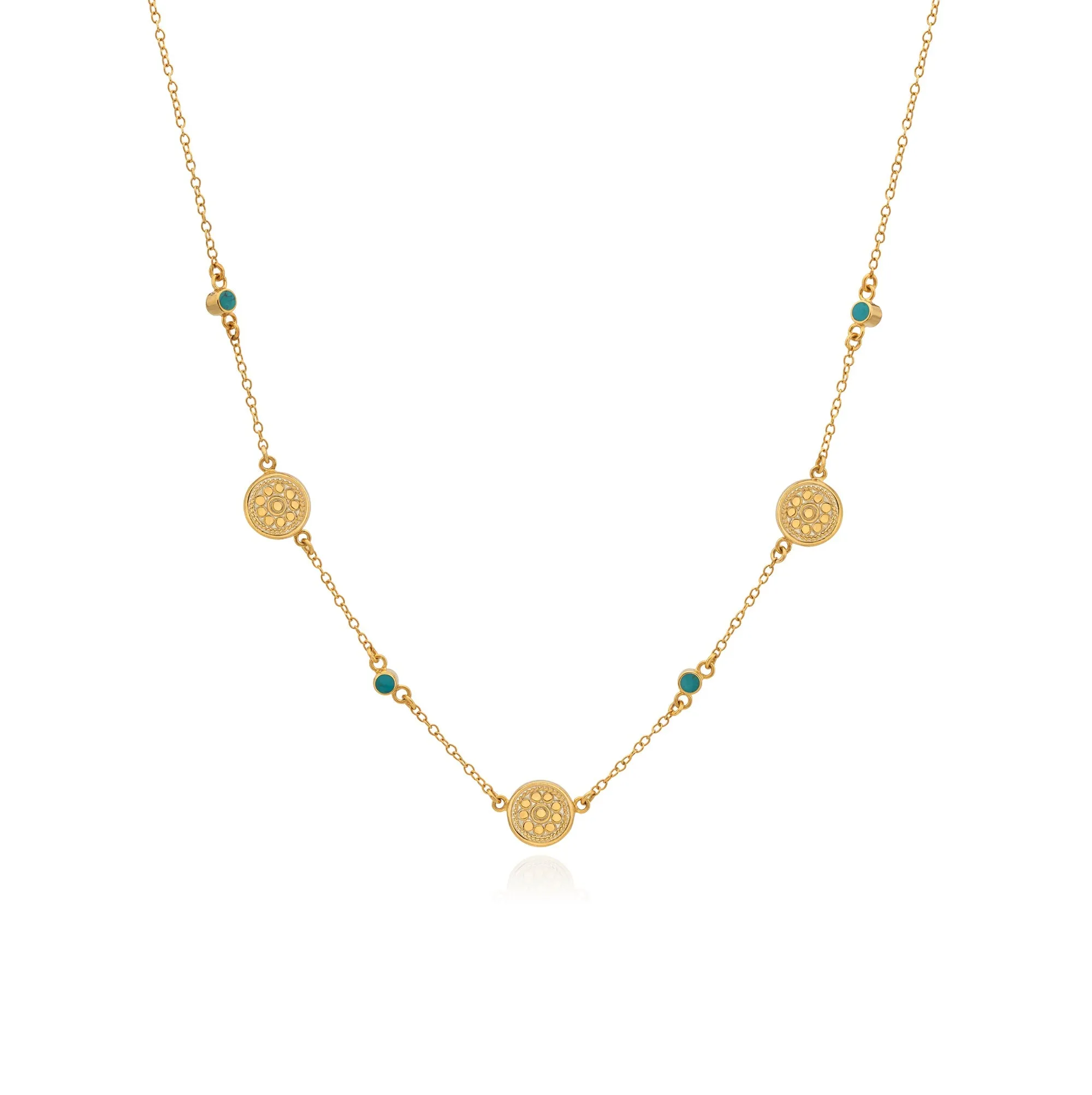 Antigua La Flor Necklace - Gold/Turquoise - NK10721-GTQ