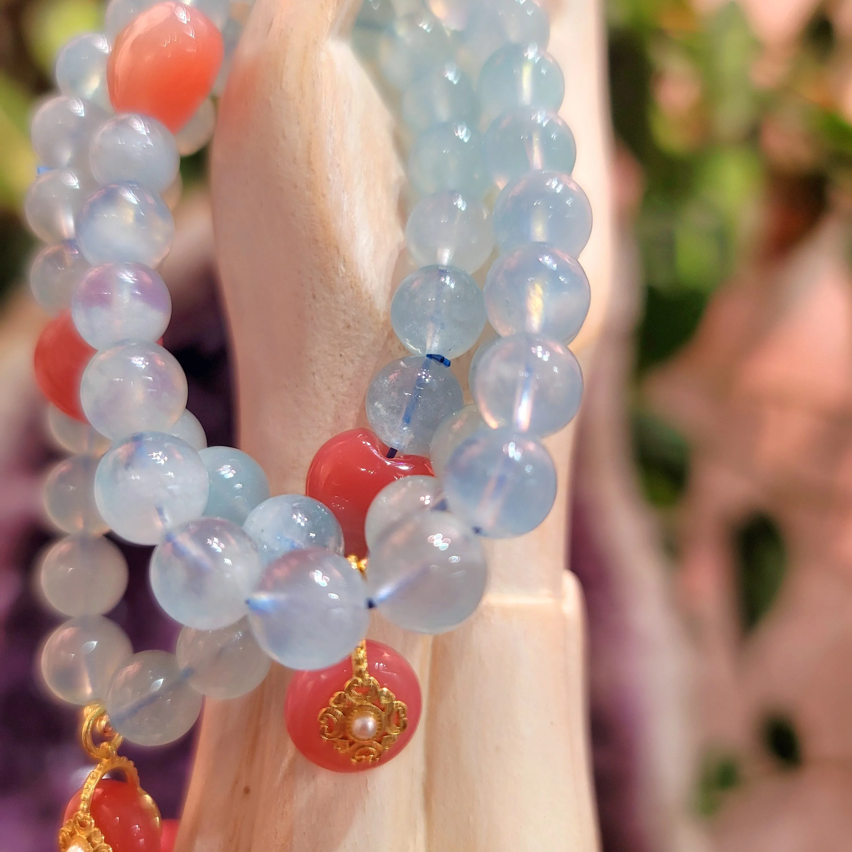 Aquamarine and Yanyuan Agate Heart Bracelet for Calm Communication