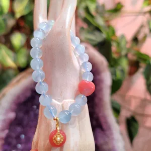 Aquamarine and Yanyuan Agate Heart Bracelet for Calm Communication