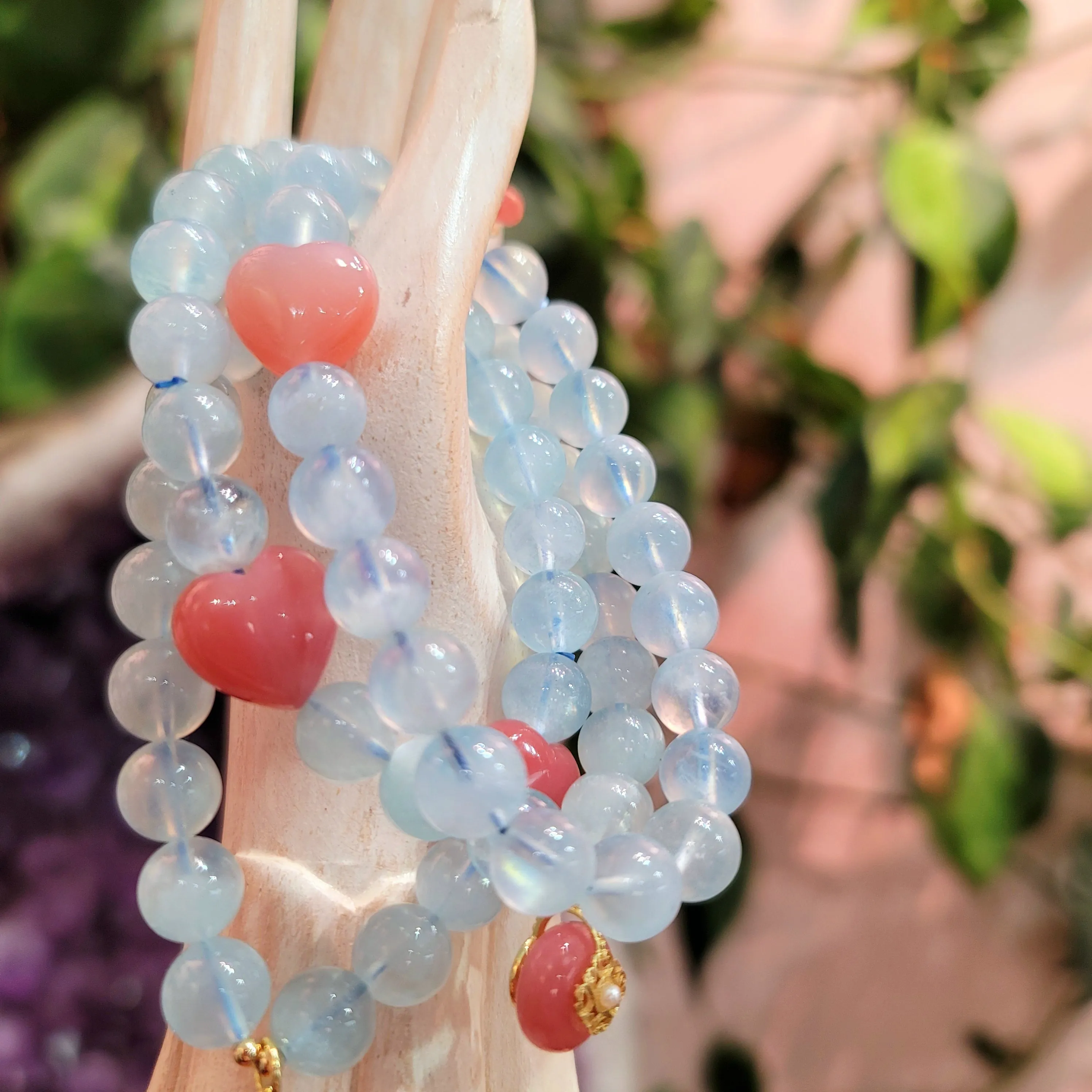 Aquamarine and Yanyuan Agate Heart Bracelet for Calm Communication
