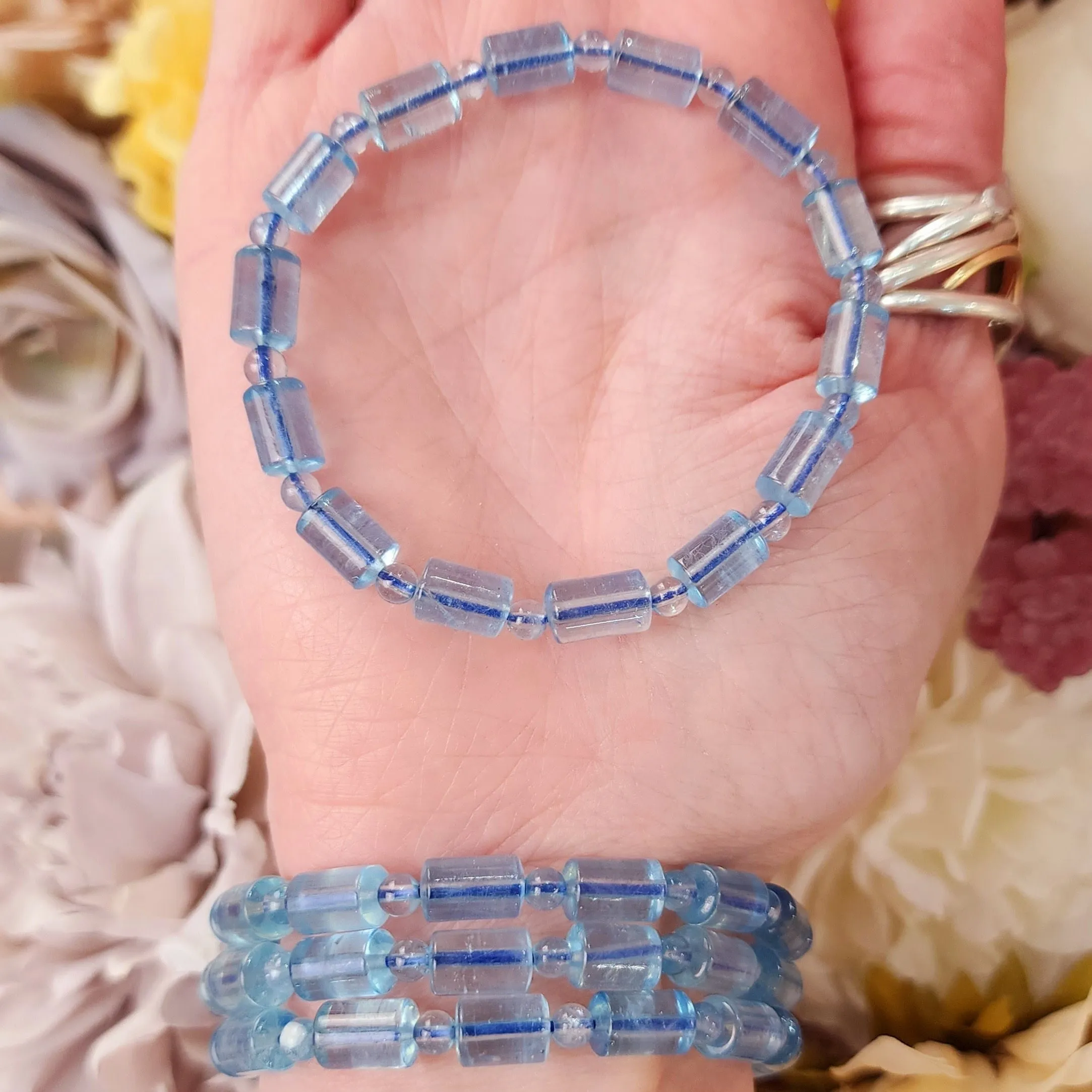 Aquamarine Cylinder (Extra AAA Grade) Bracelet for Calm Communication
