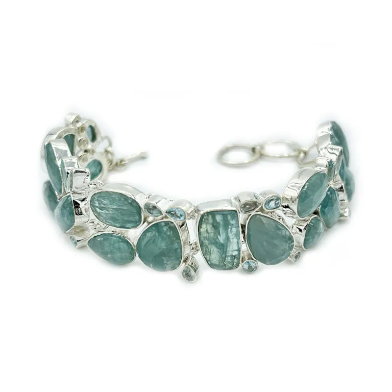 Aquamarine Gemstone Boho Silver Bracelet