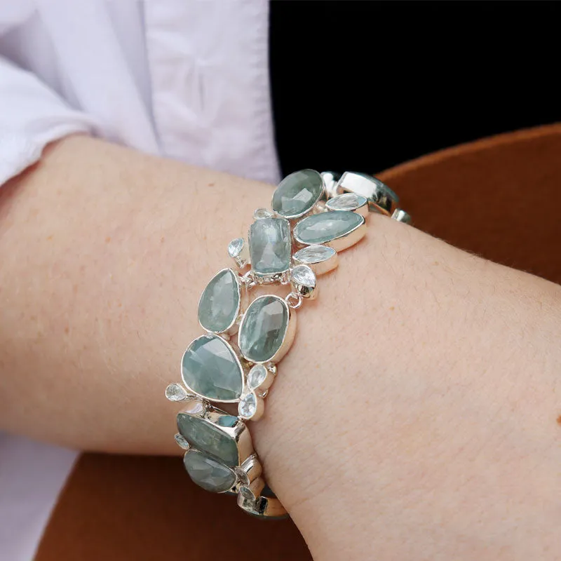 Aquamarine Gemstone Boho Silver Bracelet