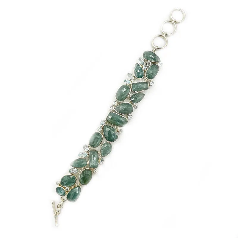 Aquamarine Gemstone Boho Silver Bracelet