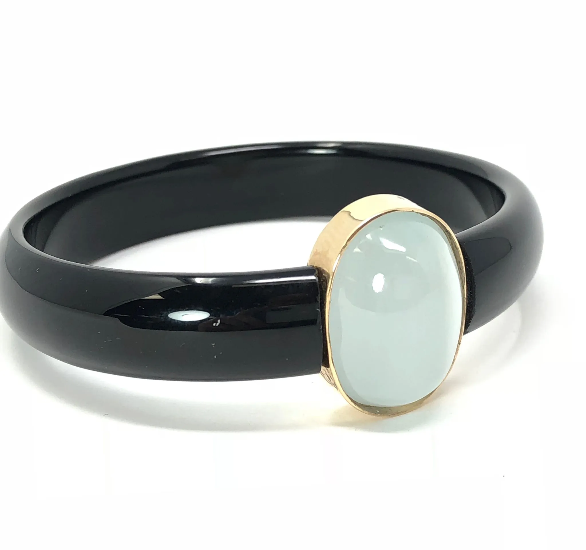 Black Onyx & Aquamarine Bangle Bracelet