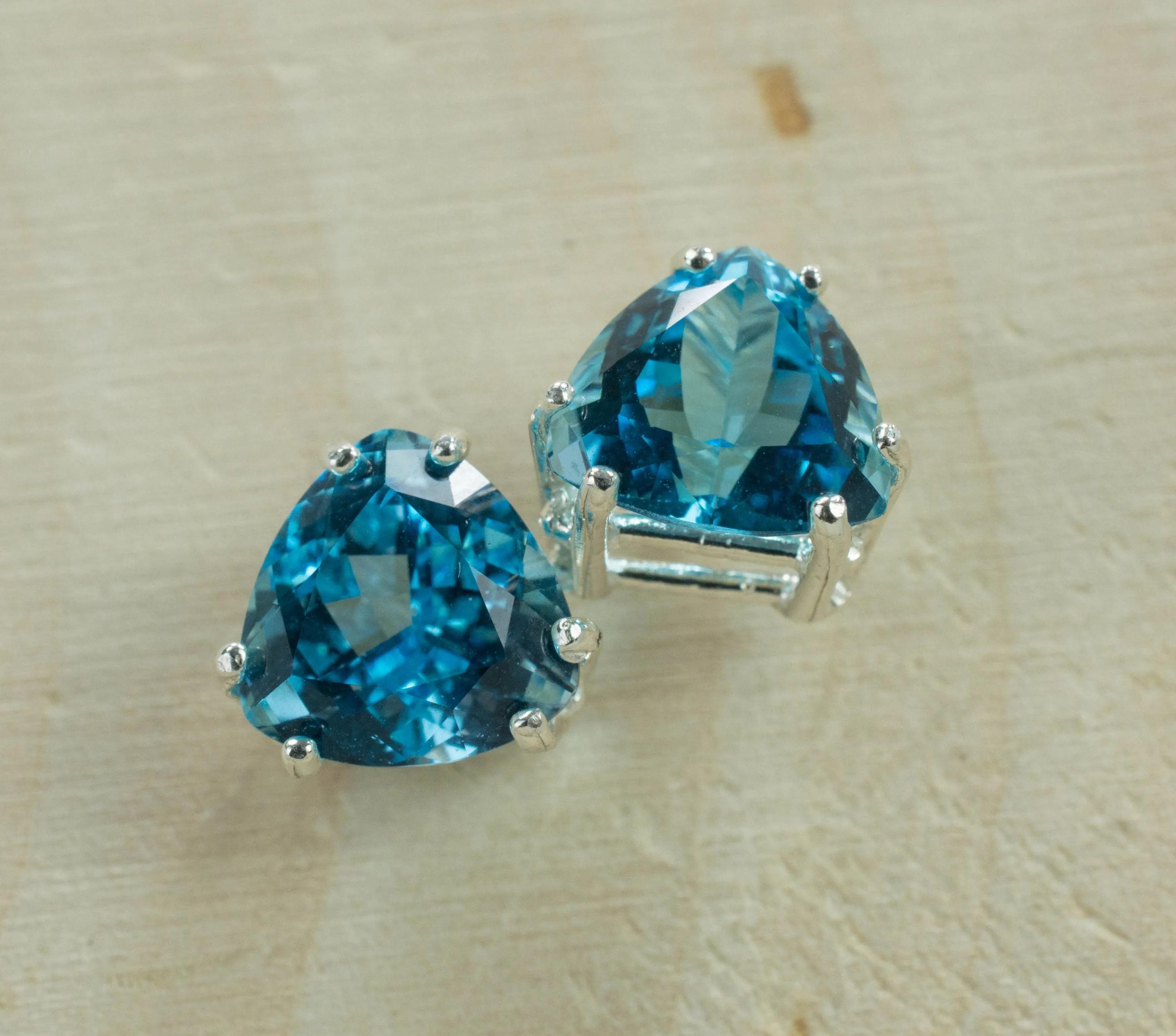 Blue Topaz Sterling Silver Earrings; Genuine Brazilian Topaz; Topaz Earrings; 4.365cts
