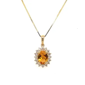 CITRINE AND DIAMOND NECKLACE 10K YELLOW GOLD