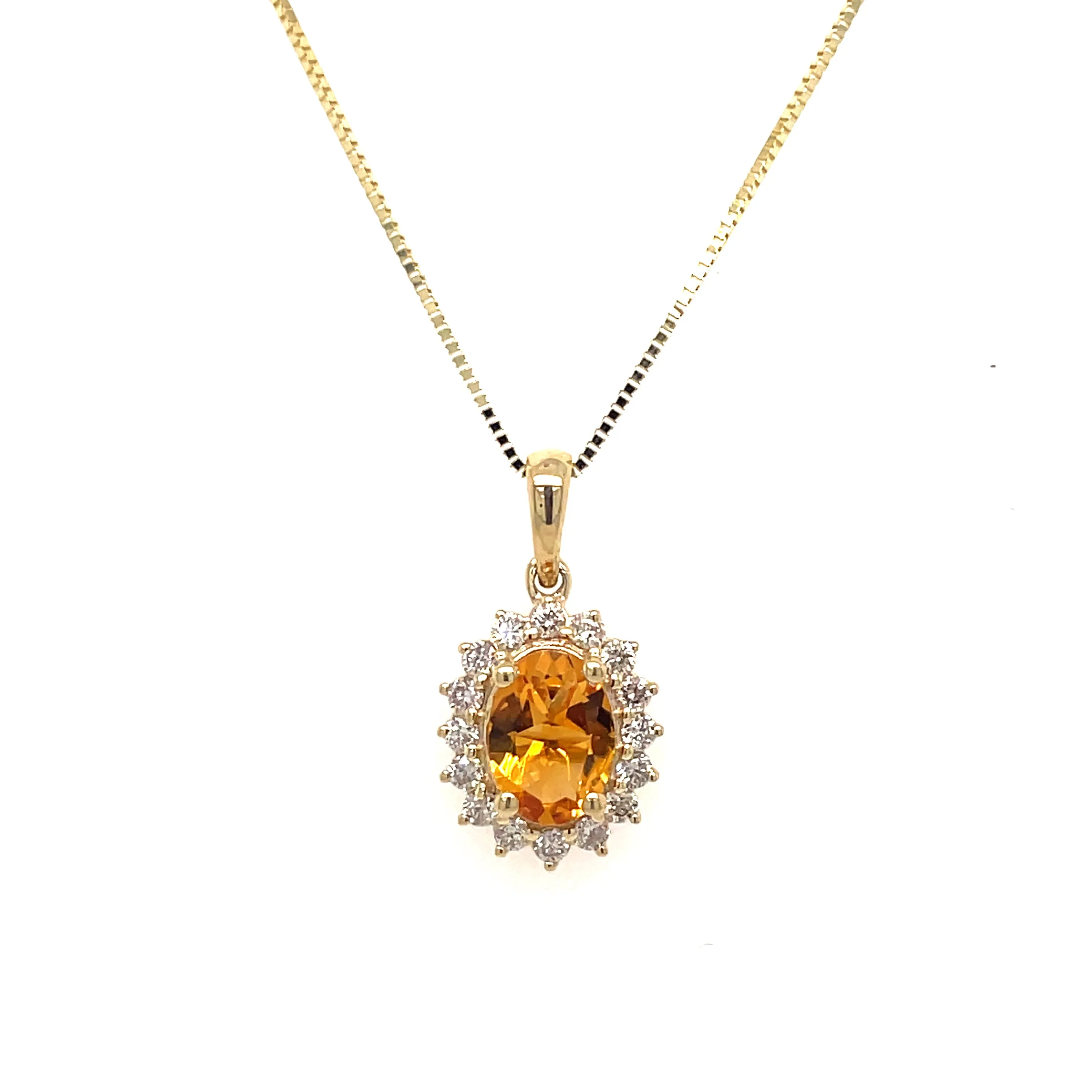 CITRINE AND DIAMOND NECKLACE 10K YELLOW GOLD