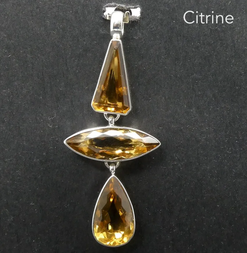 Citrine Pendant, AAA Grade Faceted Gemstones, 925 Sterling Silver, kt2