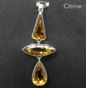 Citrine Pendant, AAA Grade Faceted Gemstones, 925 Sterling Silver, kt2