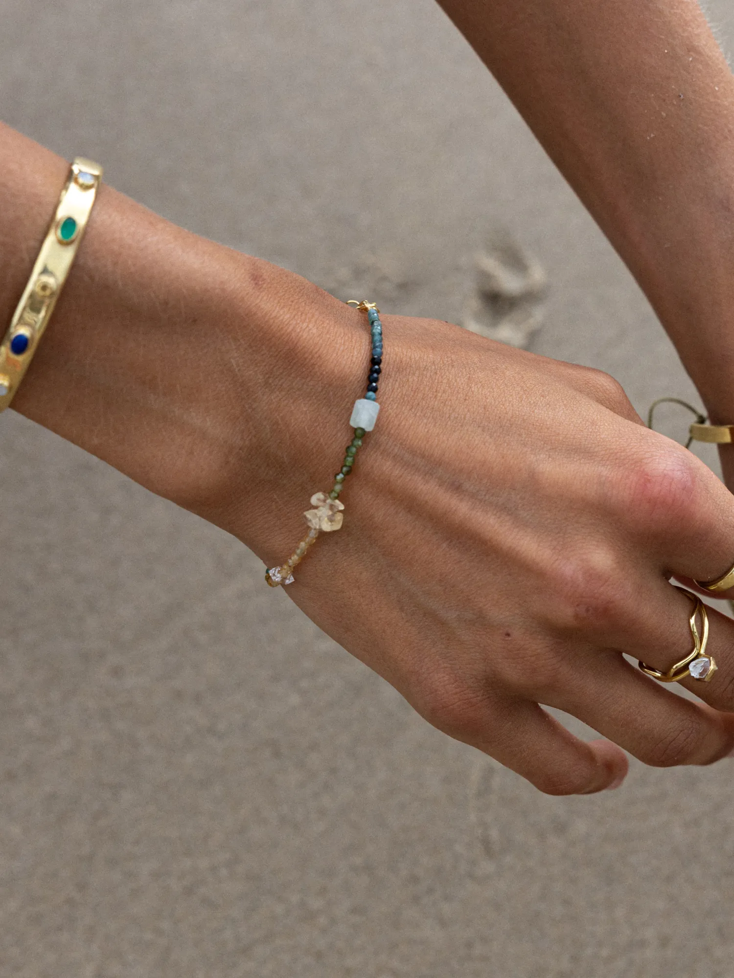 connection bracelet | tourmaline, aquamarine, herkimer   citrine