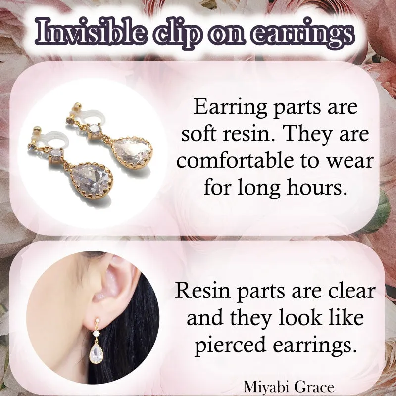 Dangle Large Flower Filigree Invisible Clip On Earrings