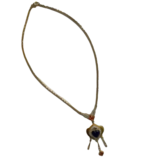 Delicate French Blue Glass Heart Pendant Necklace