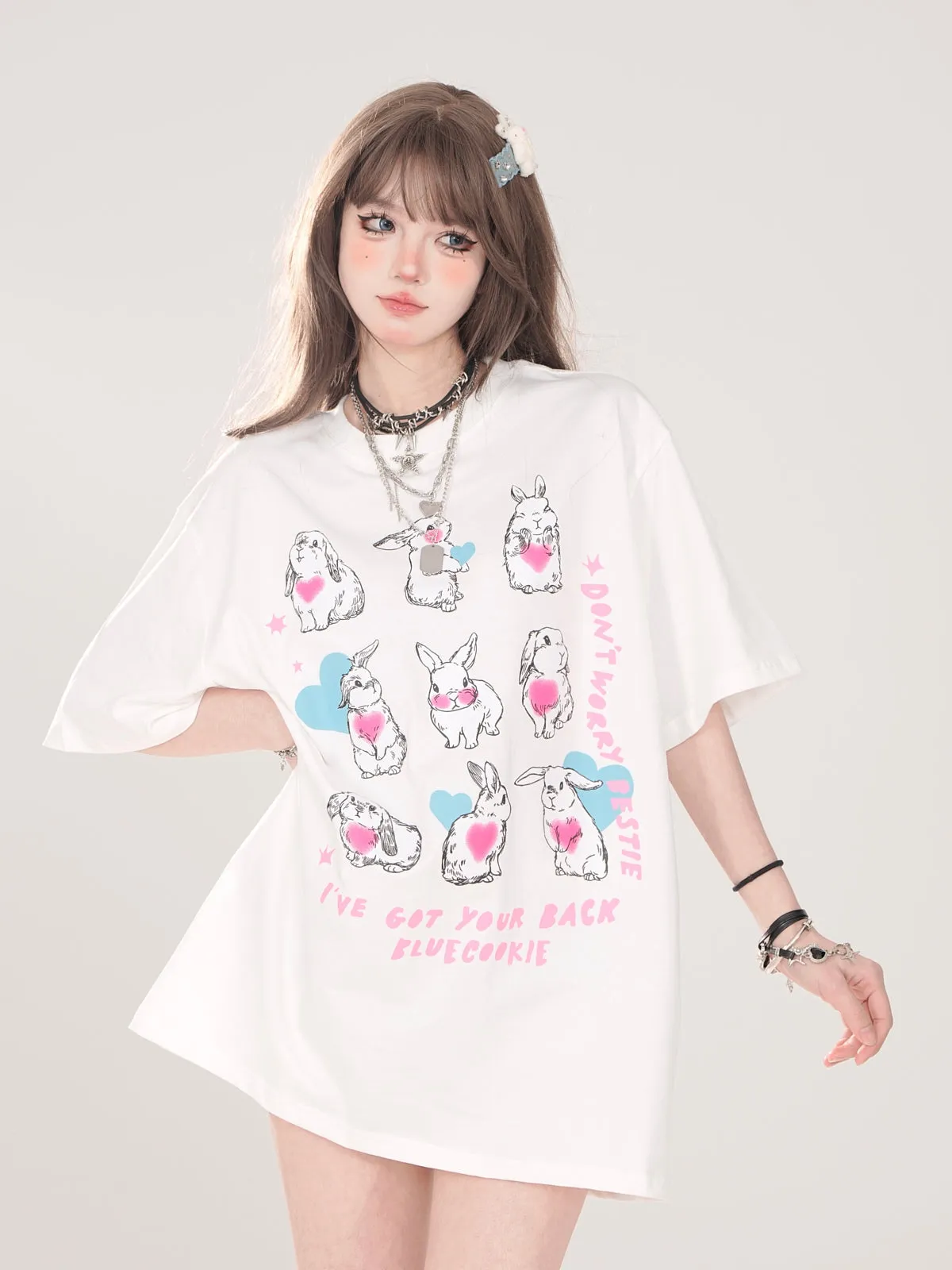 Design Illustration T-Shirt Cute Artistic Loose Rabbit