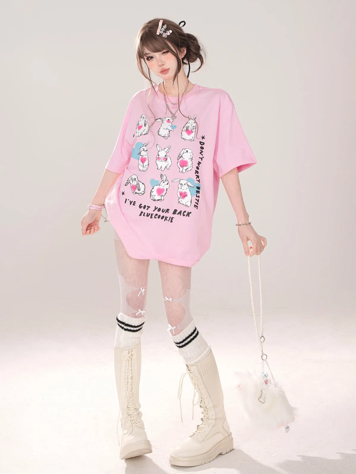 Design Illustration T-Shirt Cute Artistic Loose Rabbit