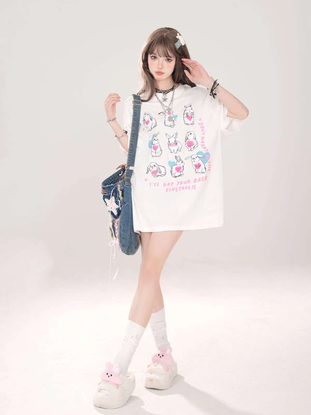 Design Illustration T-Shirt Cute Artistic Loose Rabbit