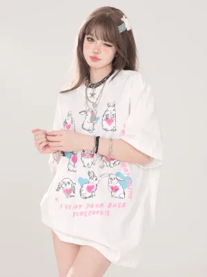 Design Illustration T-Shirt Cute Artistic Loose Rabbit