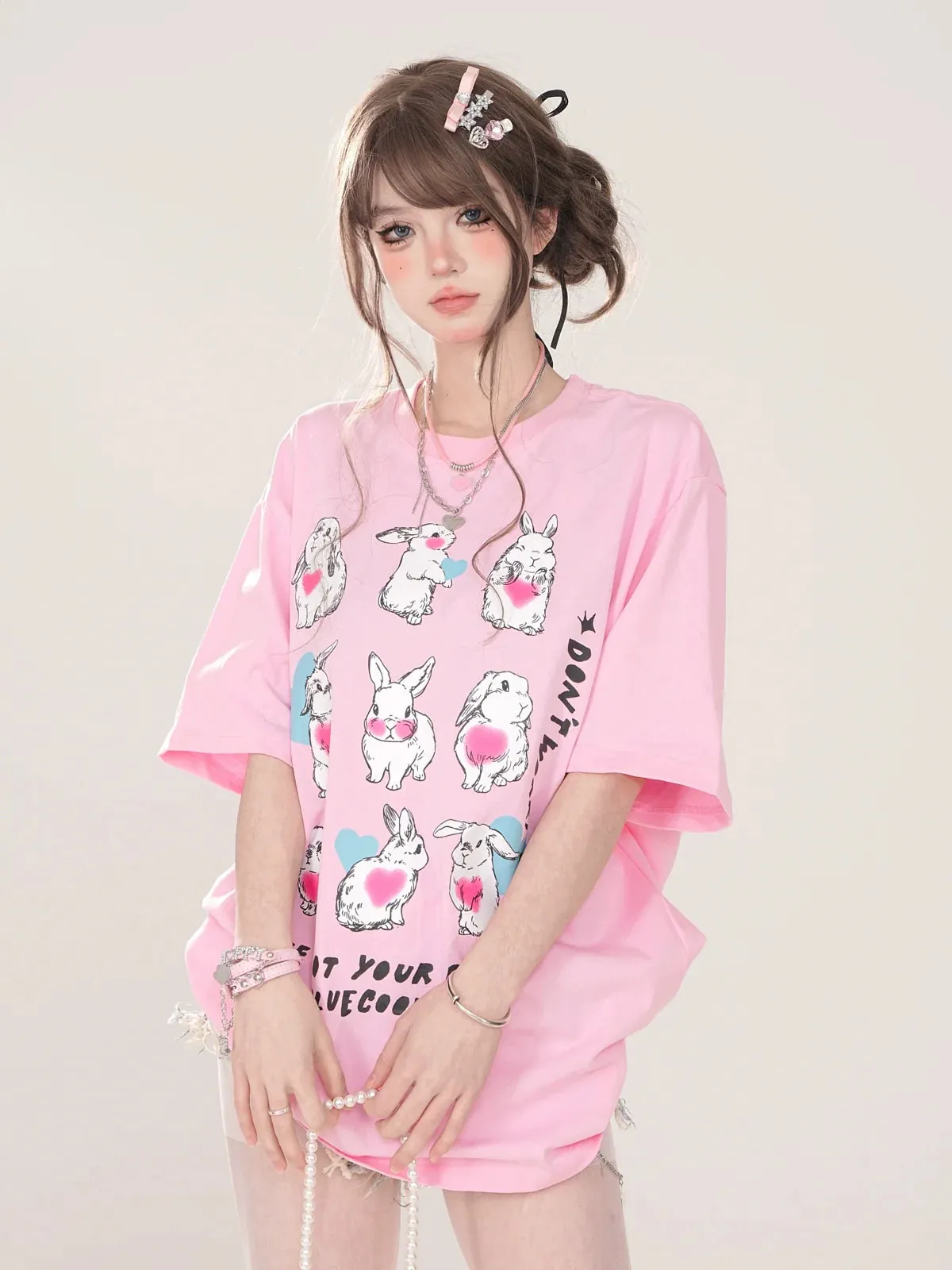 Design Illustration T-Shirt Cute Artistic Loose Rabbit