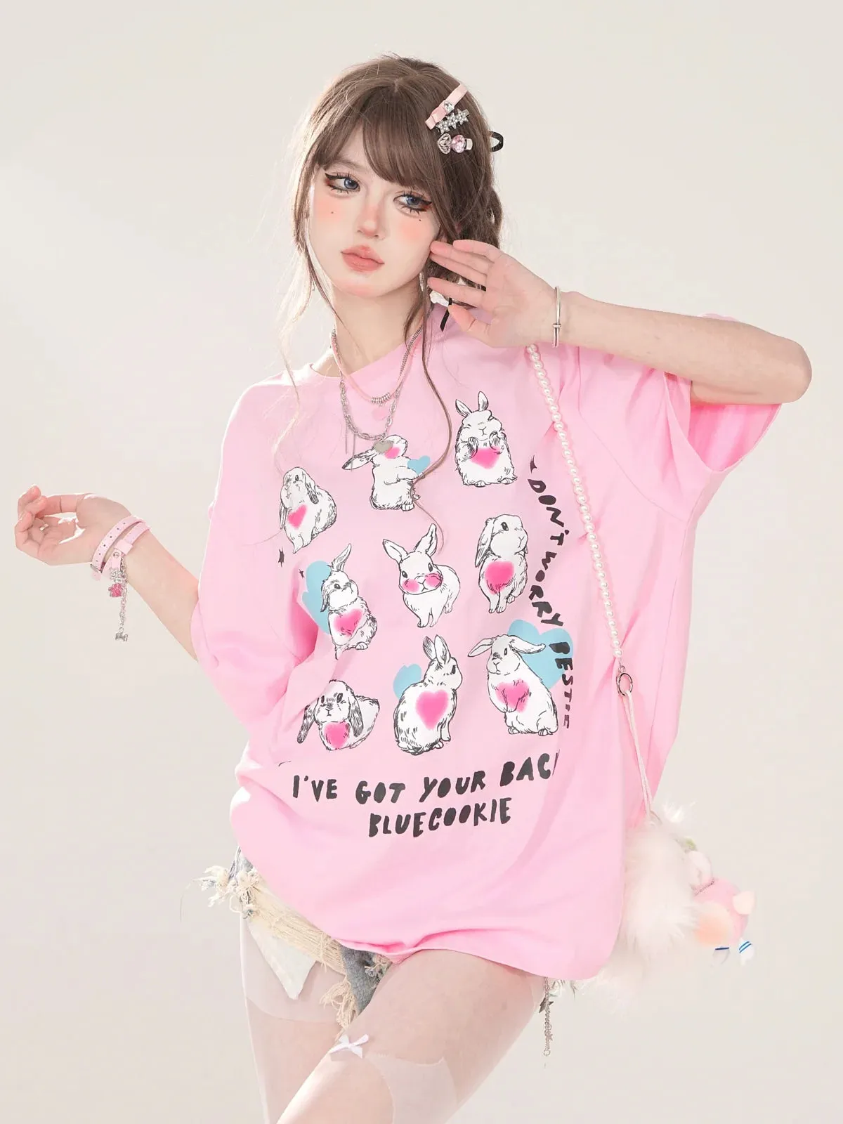 Design Illustration T-Shirt Cute Artistic Loose Rabbit