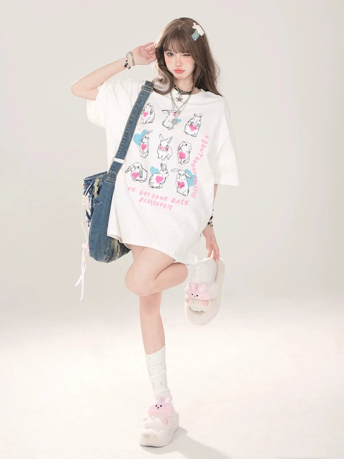 Design Illustration T-Shirt Cute Artistic Loose Rabbit