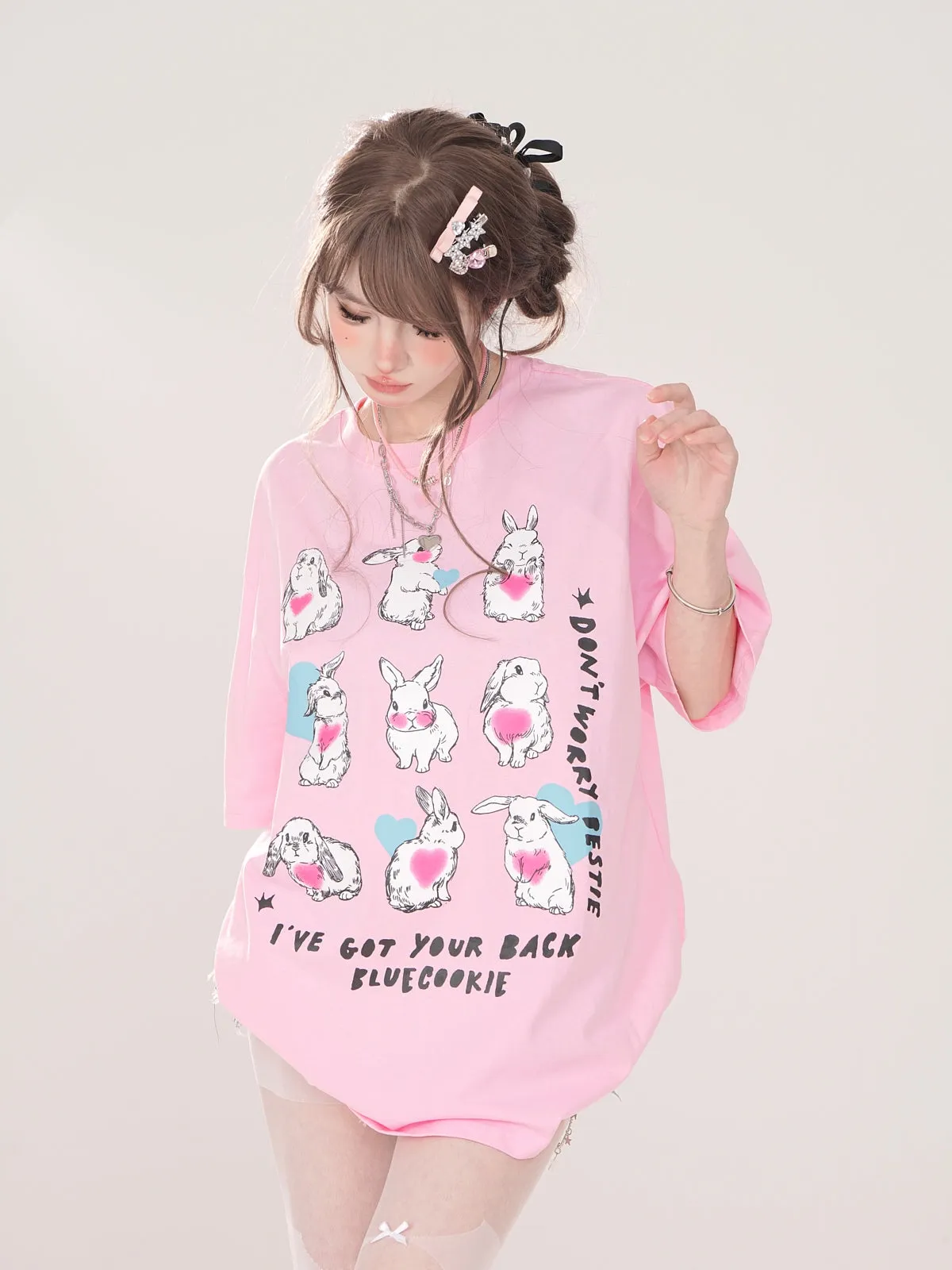 Design Illustration T-Shirt Cute Artistic Loose Rabbit