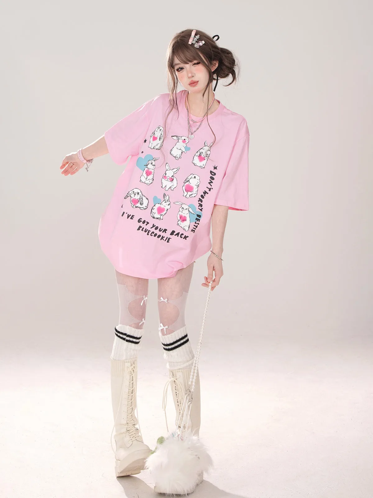 Design Illustration T-Shirt Cute Artistic Loose Rabbit
