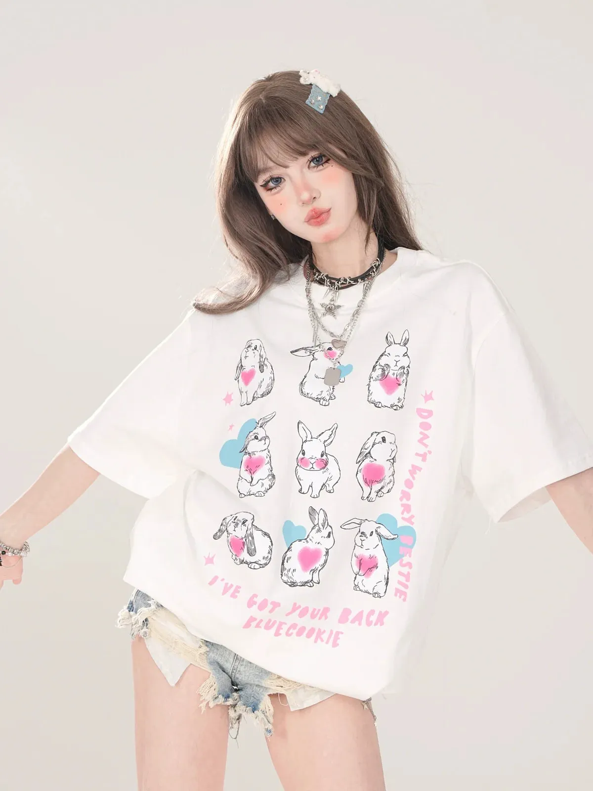 Design Illustration T-Shirt Cute Artistic Loose Rabbit