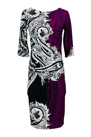 Elbow sleeve lined below knee length dress