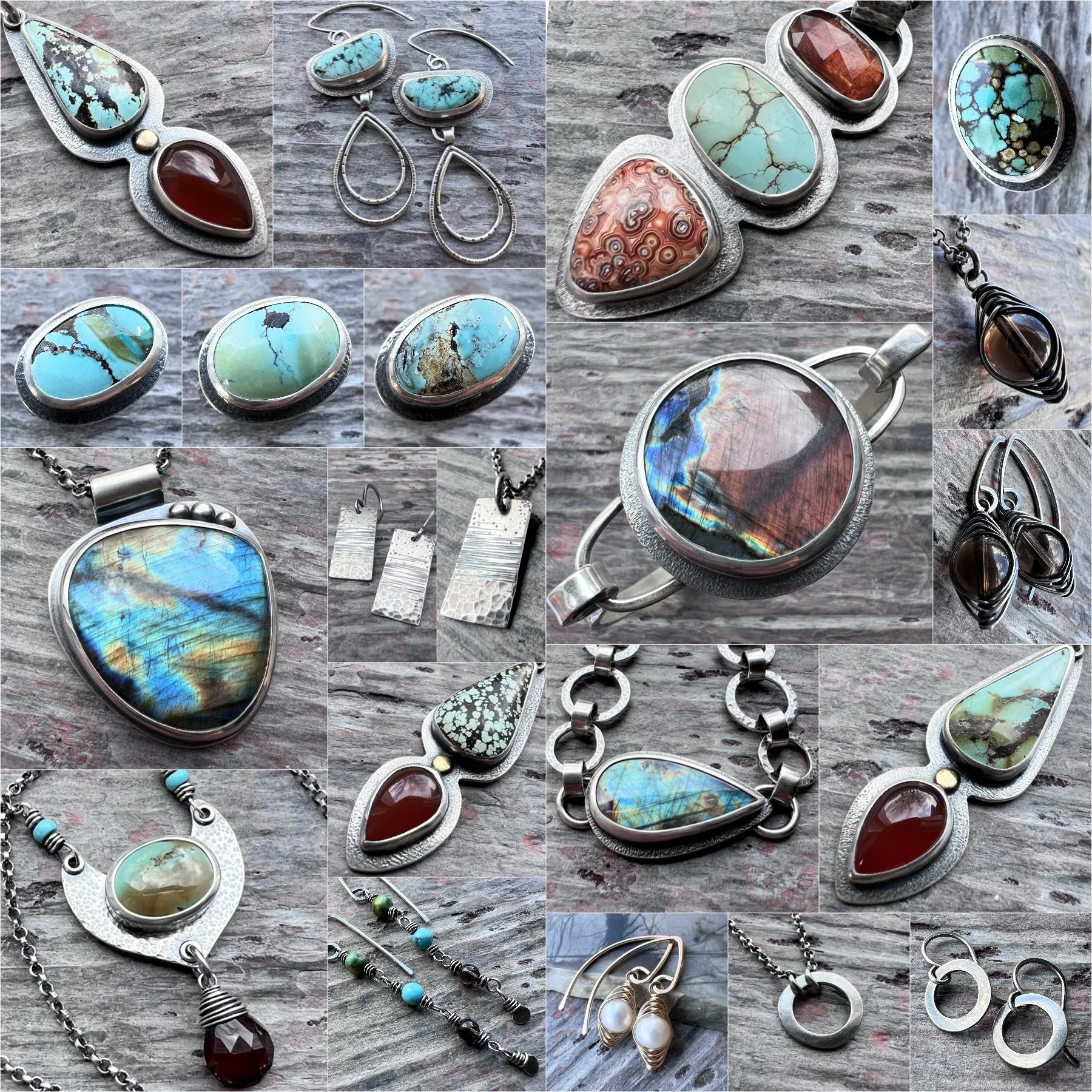 Genuine Turquoise and Carnelian Sterling Silver Necklace | One-of-a-kind Teardrop Pendant (#2)