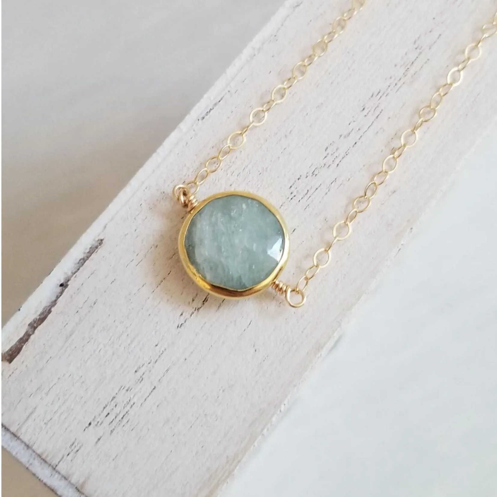 Gold Aquamarine Necklace, Dainty Layering Necklace