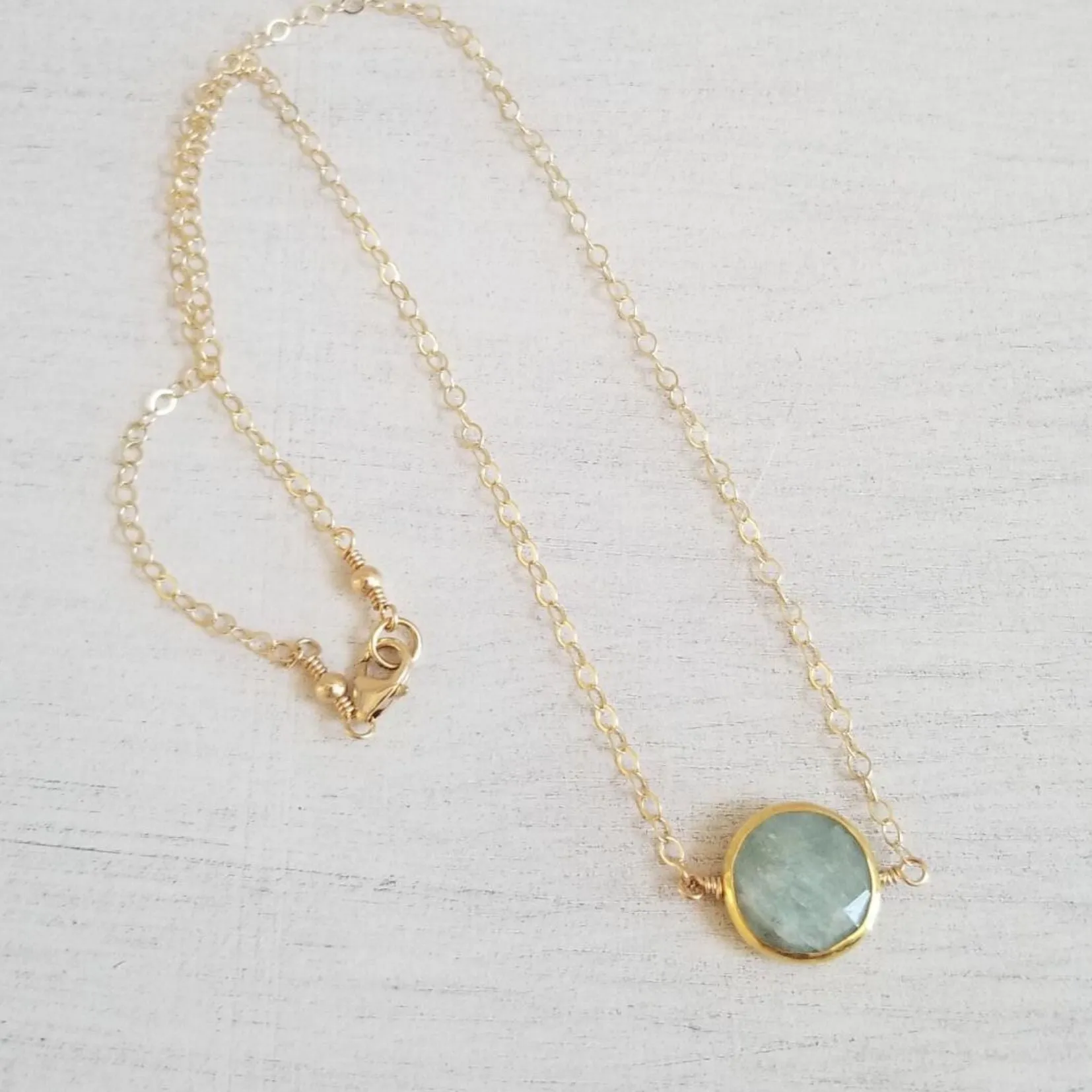 Gold Aquamarine Necklace, Dainty Layering Necklace