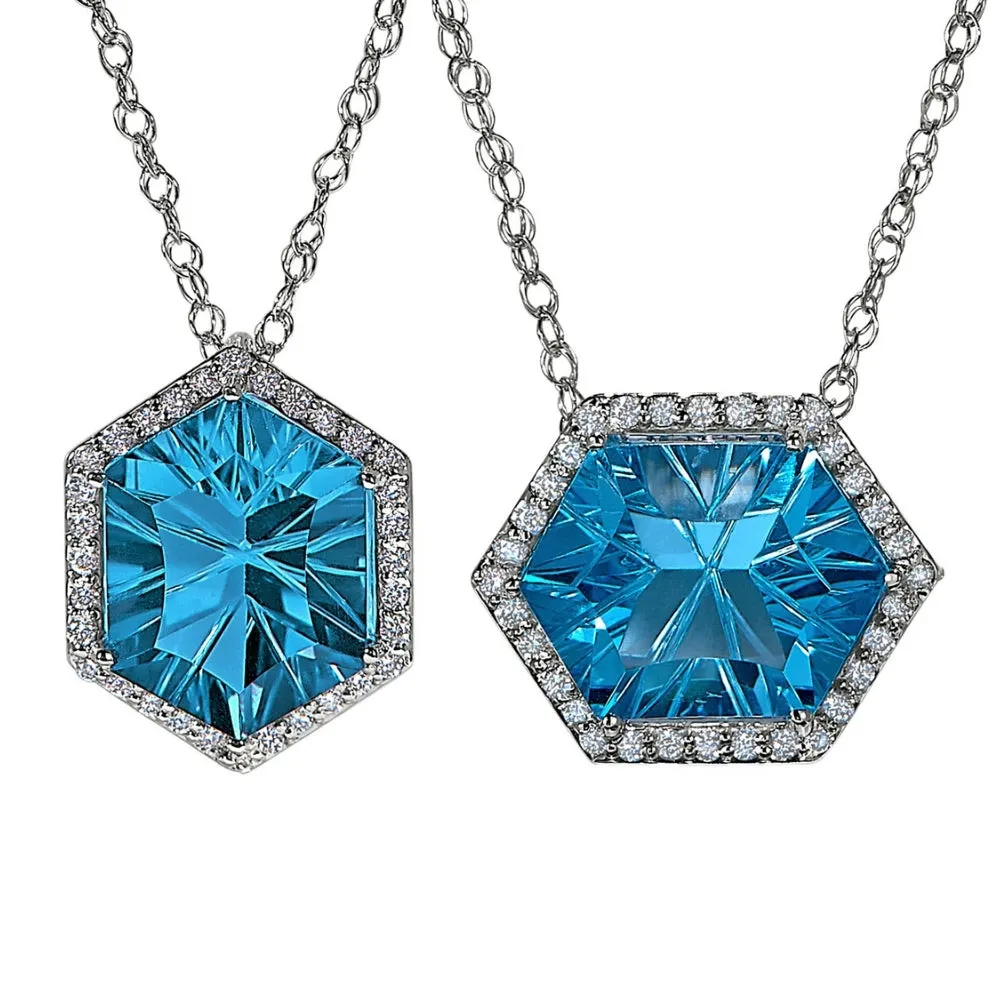 Halo Concave Hexagon Citrine and Diamond Necklace Worn Two Ways