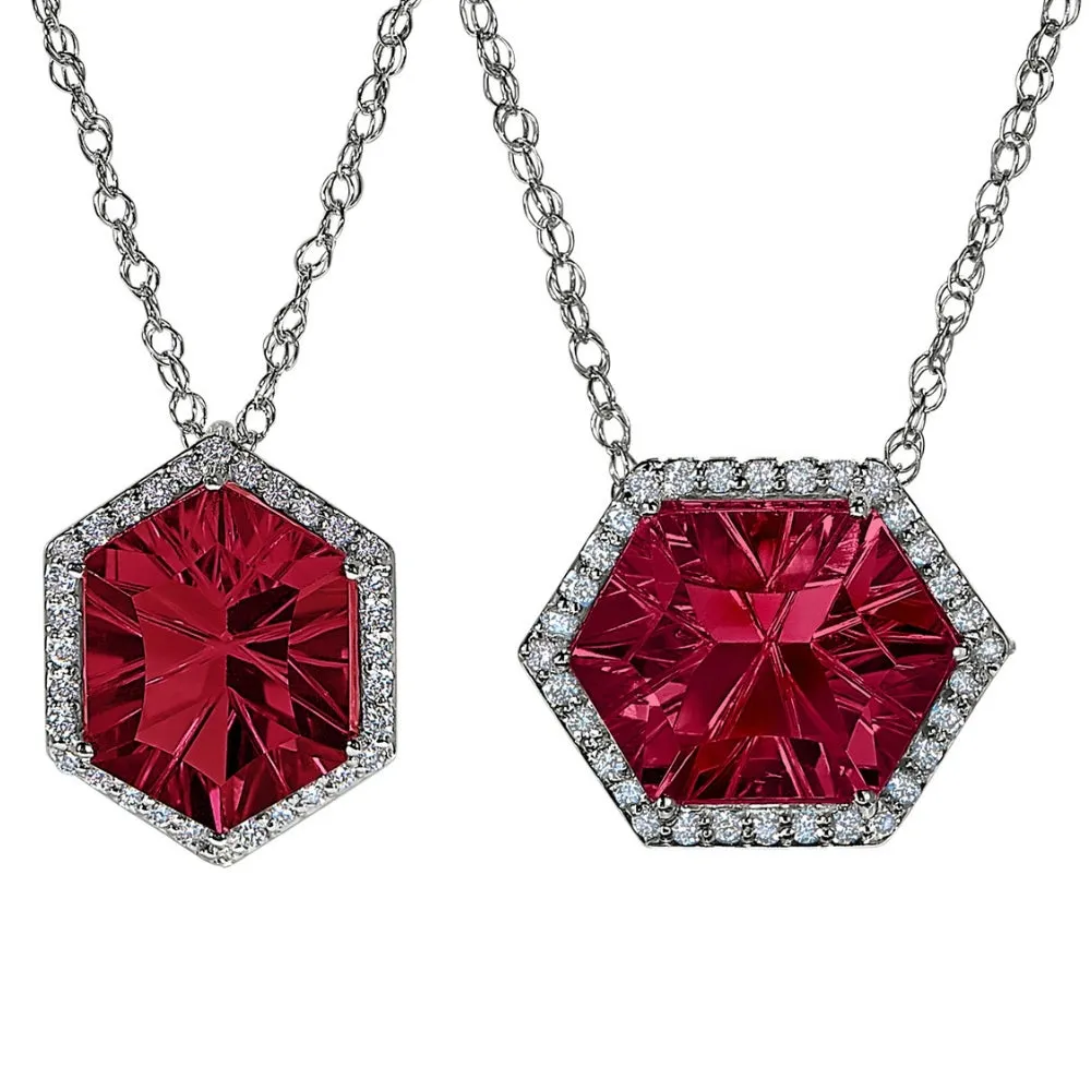 Halo Concave Hexagon Citrine and Diamond Necklace Worn Two Ways