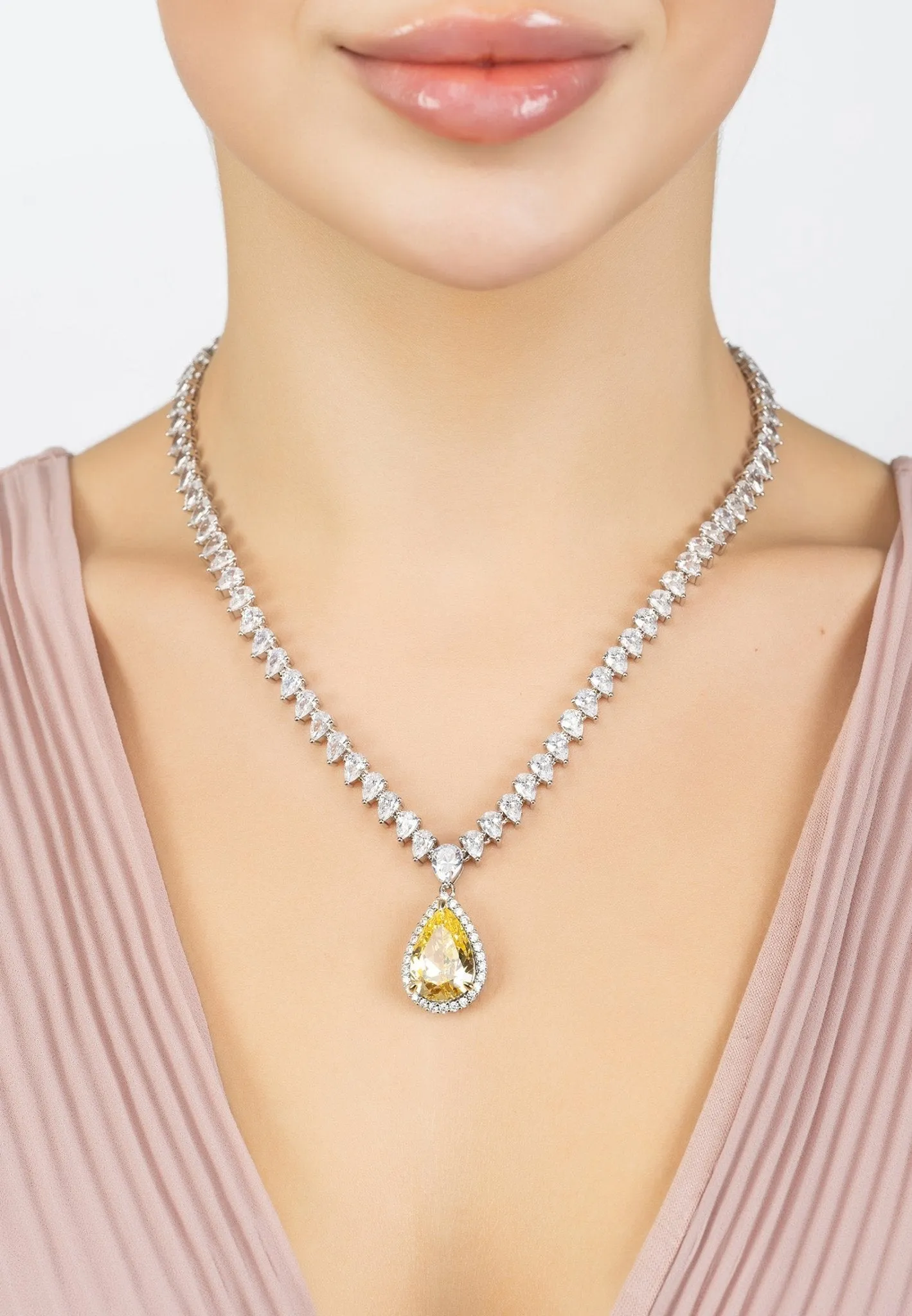 Harlow Lemon Topaz Teardrop Pendant Necklace Silver