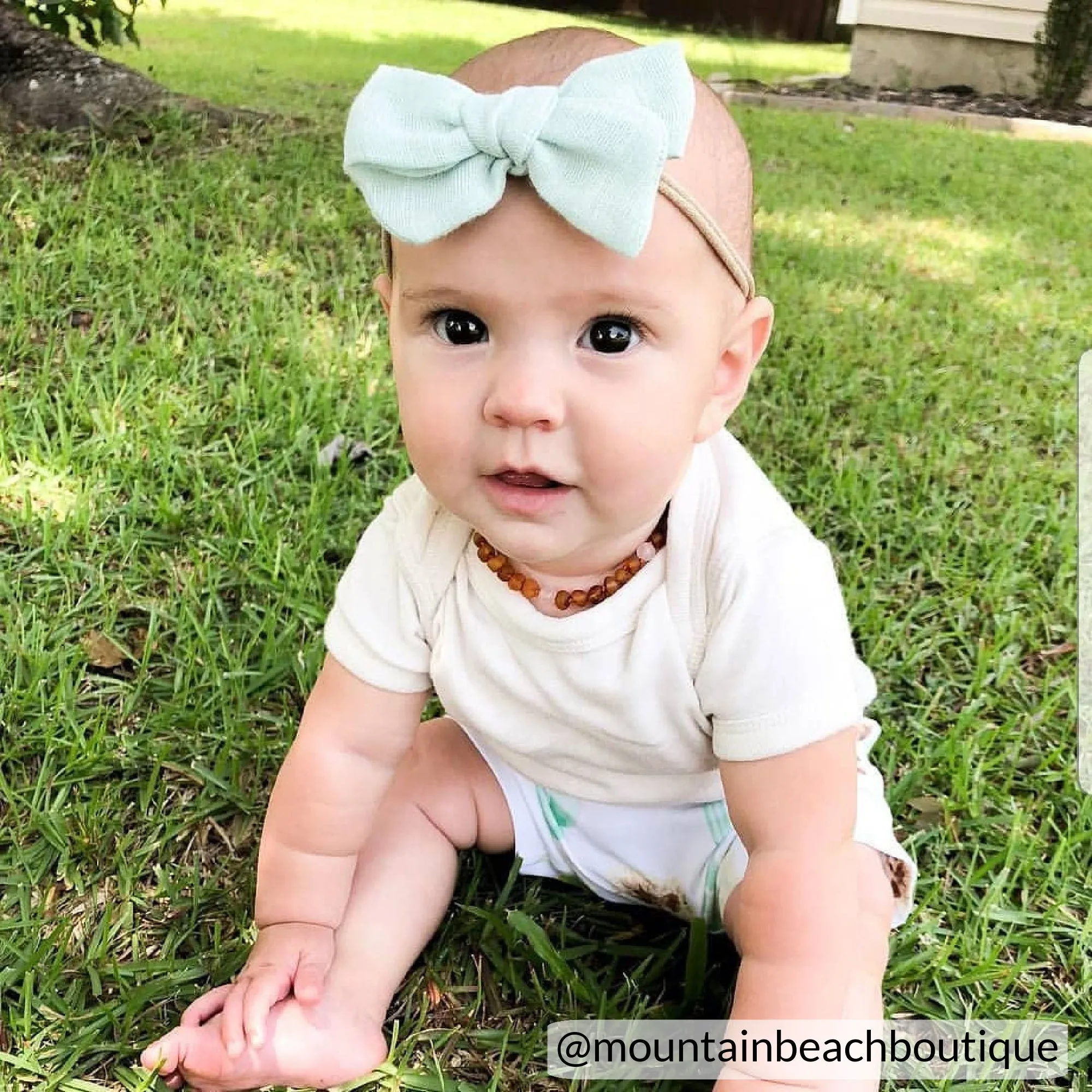 Kids | Rose Quartz   Raw Cognac Amber Necklace