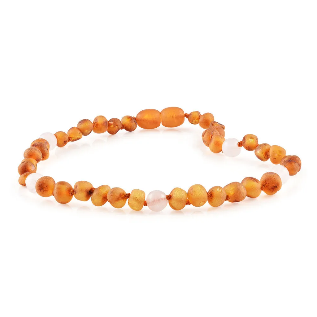 Kids | Rose Quartz   Raw Cognac Amber Necklace