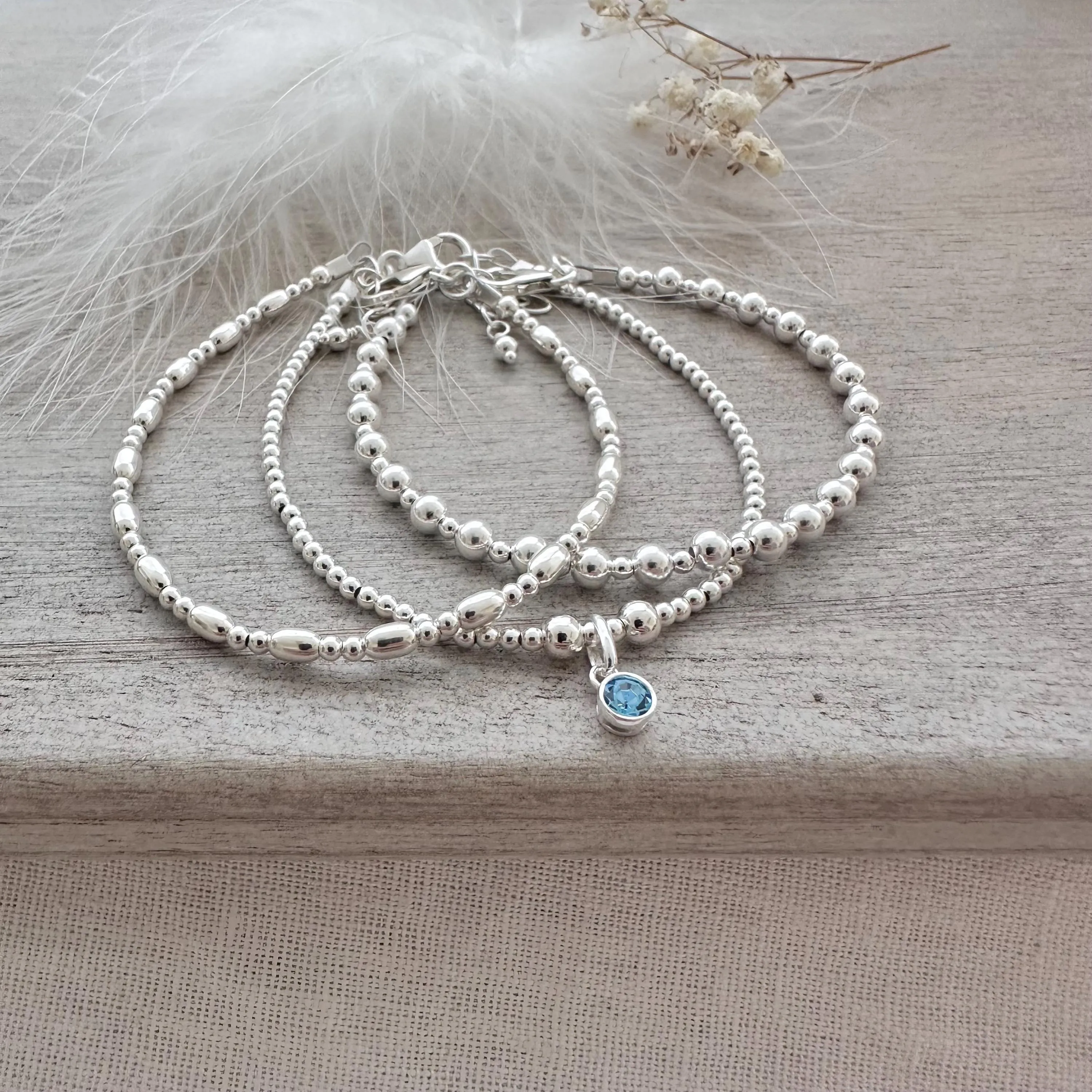 Layering Bracelet Set with birthstone, Sterling Silver Stacking Bracelet Set