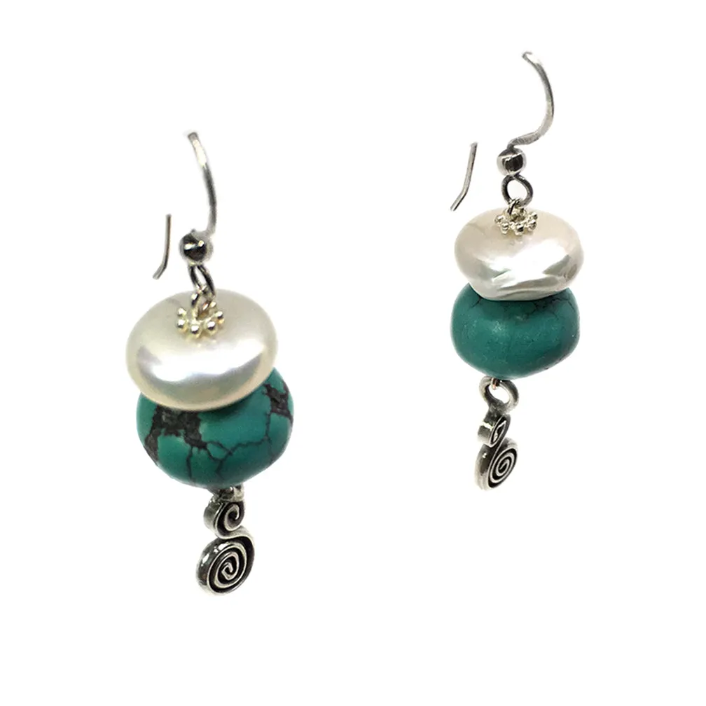 Leather-polished Turquoise & Freshwater Pearl Necklace & Earrings Set