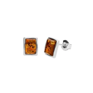 MILENA earrings Silver and Amber Elegant Rectangular small