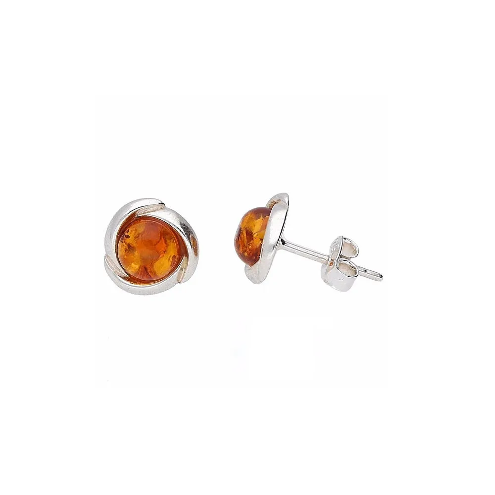 MILENA earrings Silver and Amber Elegant Round Cognac
