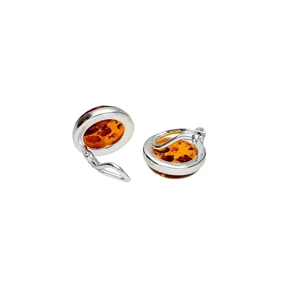 MILENA Silver Ear Clips Earrings and Baltic Amber