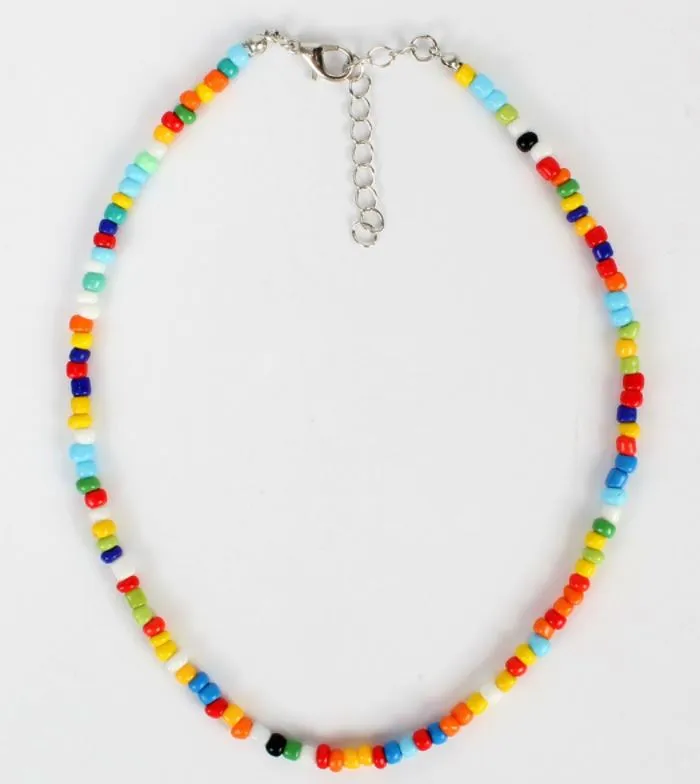 N1102 Multi Color Seed Bead Choker Necklace with FREE Earrings