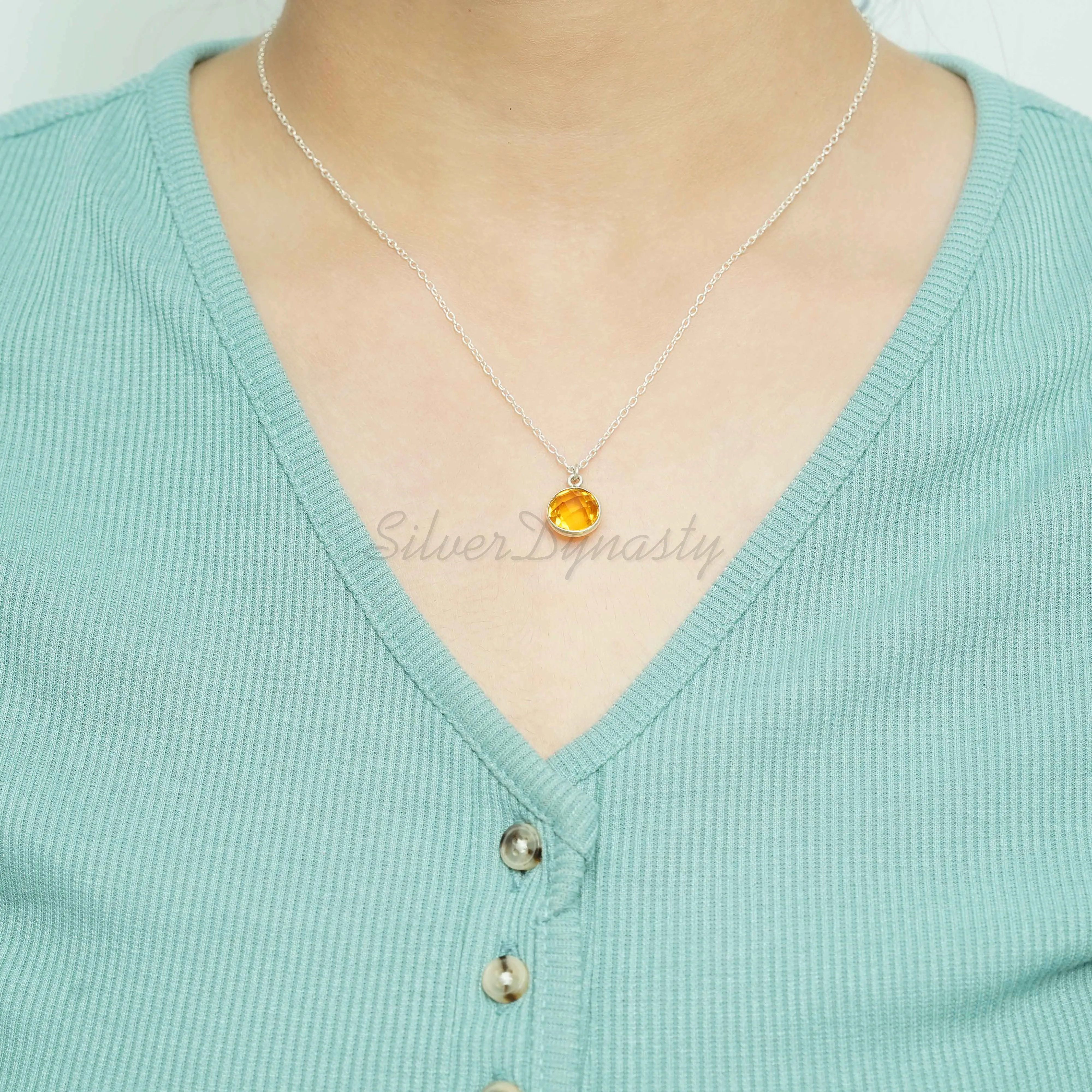 Natural Citrine Necklace, Pendant 92.5 Sterling Silver