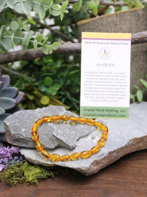 Natural Stone Gem Bracelet 7 inch Stretch-Amber