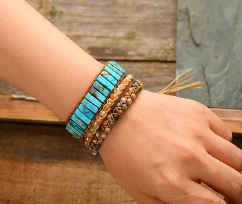 Natural Stone Throat Chakra Bracelet- Light Blue Stones